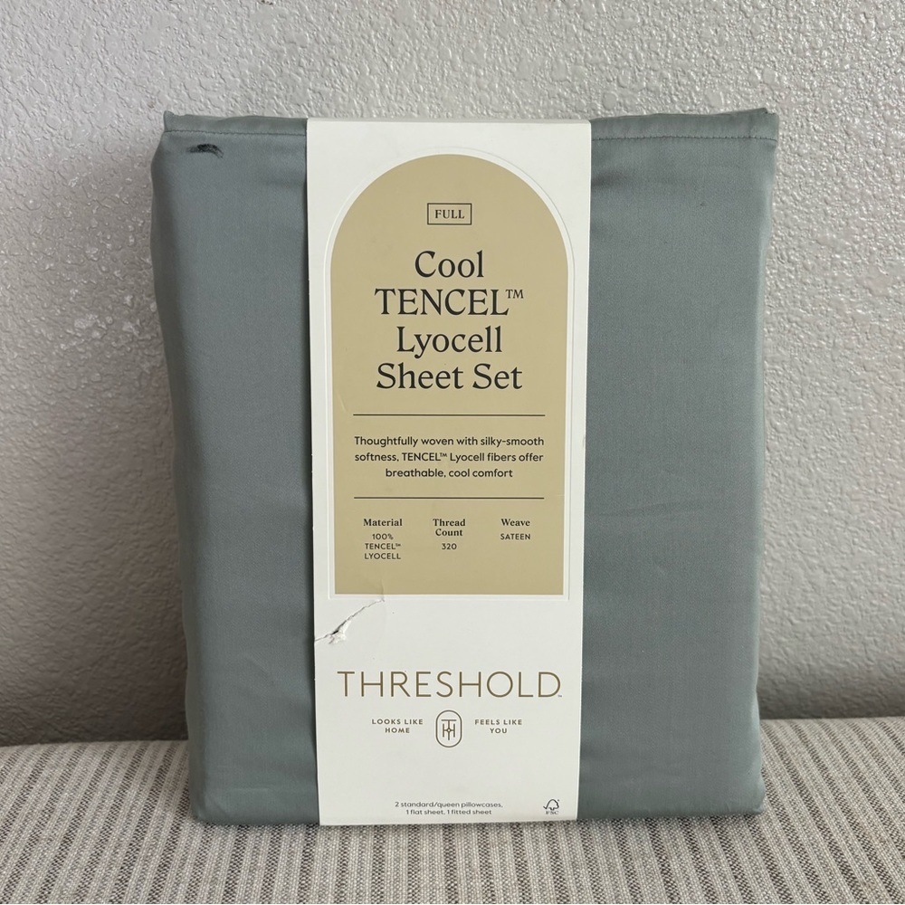 NWT Full 320 Thread Count Cool TENCEL® Lyocell Sheet Set Gray Chalk - Threshold